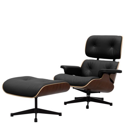 Eames Lounge Chair & Ottoman, Dark walnut, Leather Premium F nero, 89 cm, Aluminium polished, sides black