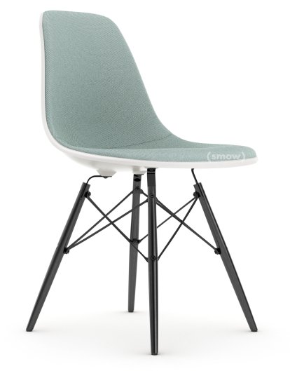 Eames Plastic Side Chair RE DSW, White non-RE, With full upholstery, Ice blue / ivory, Standard version - 43 cm, Black maple