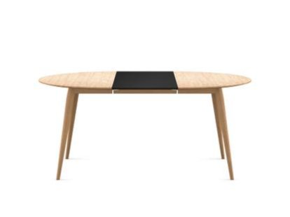 PLAYdinner Round, White oiled oak, L 120-170 cm, MDF black