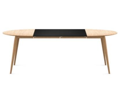 PLAYdinner Round, White oiled oak, L 120-220 cm, MDF black