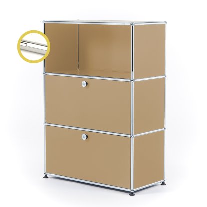 USM Haller E Highboard M with 2 Drop-down Doors and Compartment Lighting, USM beige, Cool white