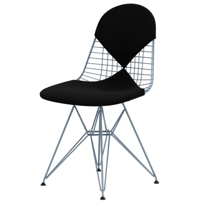 Wire Chair DKR , Powder-coated sky blue, Seat and backrest cushion (Bikini), Hopsak nero