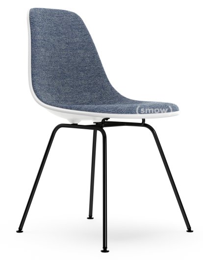 Eames Plastic Side Chair DSX, White RE, With full upholstery, Dark blue / ivory, Standard version - 43 cm, Coated basic dark
