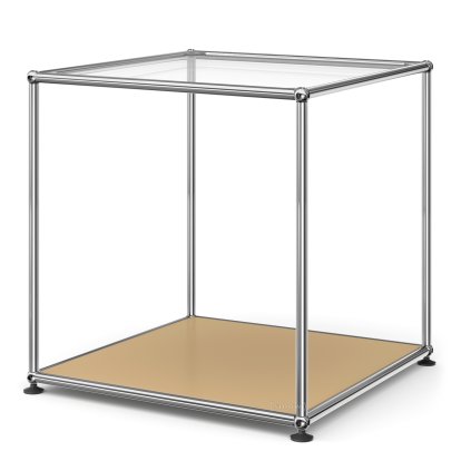 USM Haller High Side Table 50, Upper panel glass, lower panel metal, USM beige