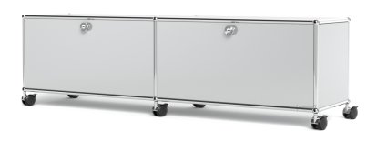 USM Haller TV-/HiFi-Lowboard, Customisable, Light grey RAL 7035, With 2 drop-down doors, Without cable entry hole