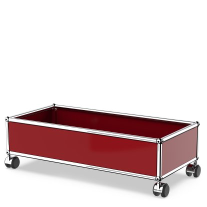 USM Haller box with castors, USM ruby red, Hard castors for carpets
