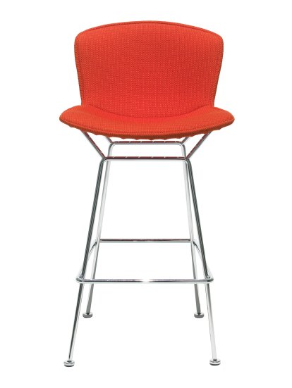 Bertoia Barstool, Full upholstery, satin chrome-plated, Bright Red (Tonus 130)