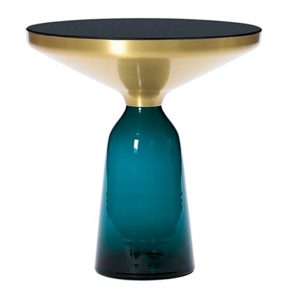 Bell Side Table, Brass with clear varnish, Montana blue