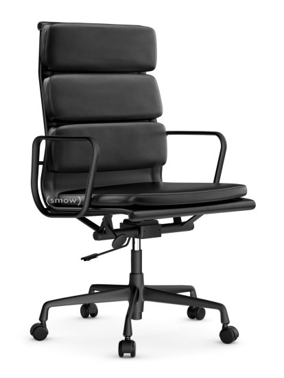 Soft Pad Group EA 219, Aluminium powder-coated deep black, Leather Premium F nero, Plano nero, Soft castors for hard floor surfaces