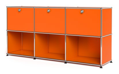 USM Haller Sideboard 50, Customisable, Pure orange RAL 2004, With 3 drop-down doors, Open
