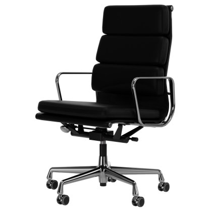 Soft Pad Group EA 219, Chrome-plated, Leather Premium F nero, Plano nero, Soft castors for hard floor surfaces
