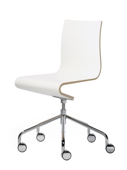 Work Chair Seesaw, Chrome plated, with spindel, Without armrests, Natural beech/White laminated melamine