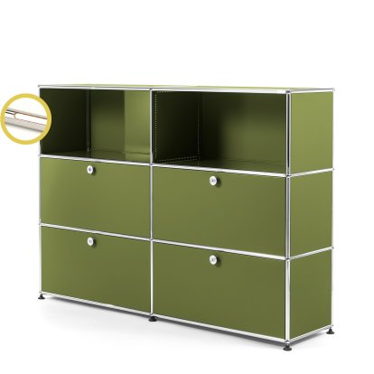 USM Haller E Highboard L with Compartment Lighting, Olive green RAL 6003, Cool white