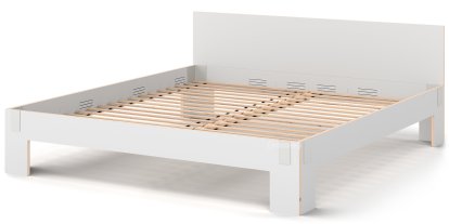Tagedieb, 200 x 220 cm, With headboard, FU (plywood, birch) white, Light grey, With rollable slatted base