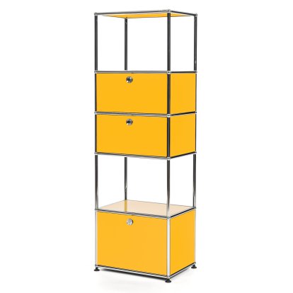 USM Haller living room shelf M type 2, Golden yellow RAL 1004, With 3 drop-down doors