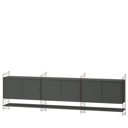 String System Wall Shelf with 3 Wall Units, Dark grey, Dark red
