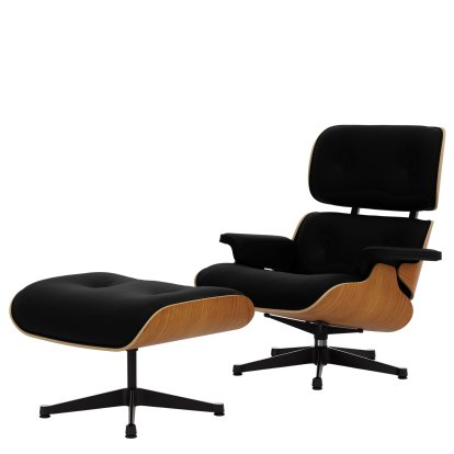 Lounge Chair & Ottoman, Cherry, Leather Premium F nero, 89 cm, Aluminium polished, sides black