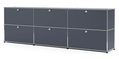 USM Haller Sideboard XL, Customisable, Anthracite RAL 7016, With 3 drop-down doors, With 3 drop-down doors