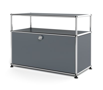 USM Haller Lowboard M with Extension, Customisable, Mid grey RAL 7005, With drop-down door, Without cable entry hole