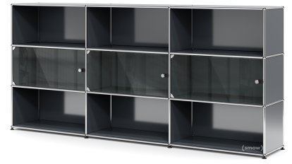 USM Haller Highboard XL with 3 Glass Doors, without lock, Anthracite RAL 7016