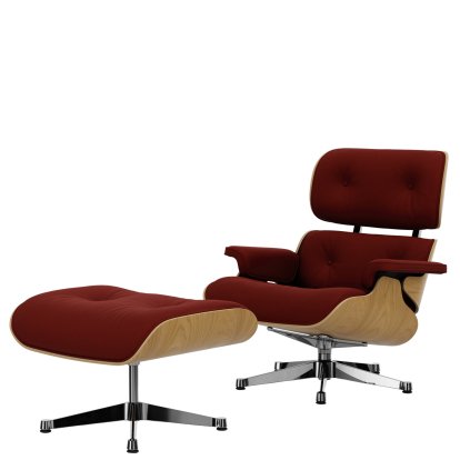 Eames Lounge Chair & Ottoman Calma, Chestnut, natural, Calma, brandy, 84 cm - Original height 1956, Aluminium polished