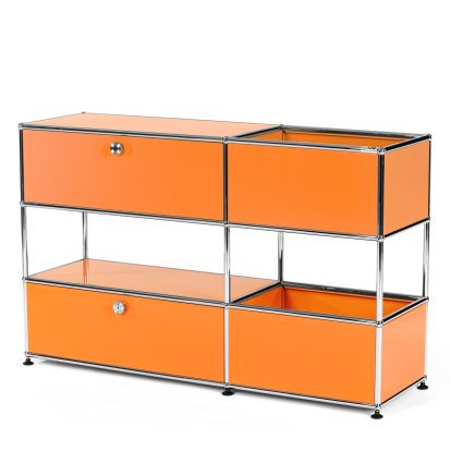 USM Haller Kids Sideboard M with storage boxes, Self-coloured, Pure orange RAL 2004, With drop-down door and extension door (incl. metal box insert)