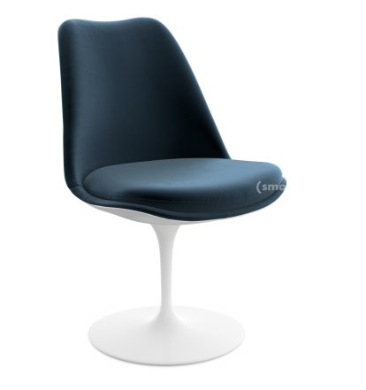 Saarinen Tulip Chair, Swivel, Upholstered inner shell and seat cushion, White, Night Blue (Eva 170)