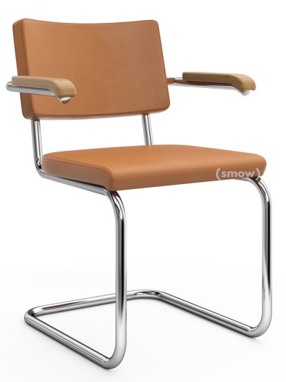 S 64 PV Pure Materials Cantilever Chair, Nappa Leather cognac, Oak, Chrome-plated, Black plastic glides with felt