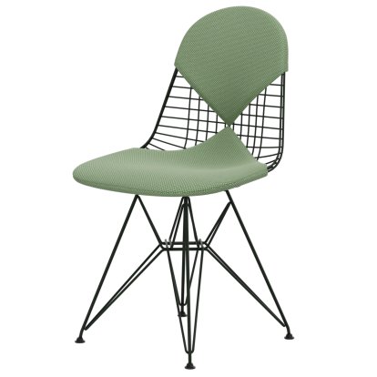 Wire Chair DKR , Powder-coated dark green, Seat and backrest cushion (Bikini), Apollo mint / cream
