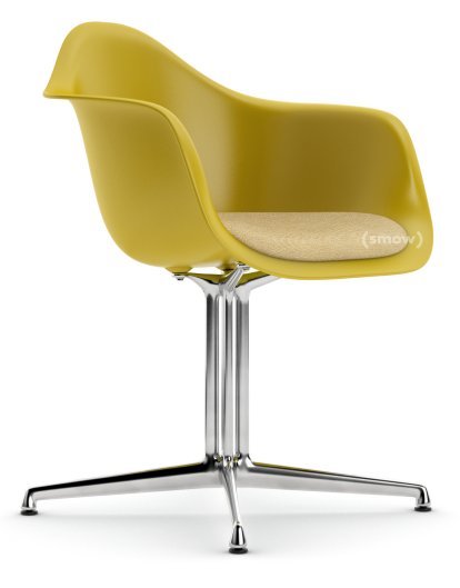 Eames Plastic Armchair RE DAL, Mustard, With seat upholstery, Mustard / ivory