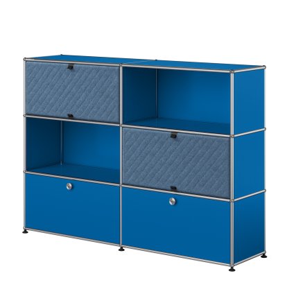 USM Haller Highboard L with two USM Haller Soft Panels, diagonal, Gentian blue RAL 5010, Blue