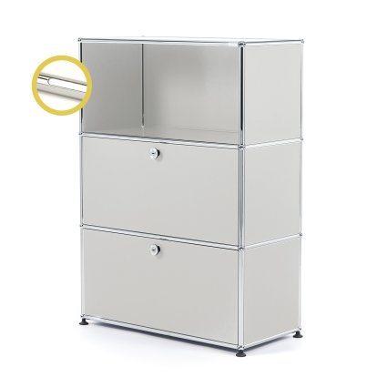 USM Haller E Highboard M with 2 Drop-down Doors and Compartment Lighting, Light grey RAL 7035, Cool white