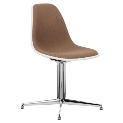 Eames Plastic Side Chair DSL, Rusty orange, With full upholstery, Cognac / ivory, Aluminium polished