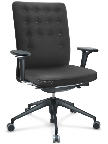ID Trim, With lumbar support, FlowMotion-with tilt mechanism, with seat depth adjustment, With 3D-armrests, 5 star foot , basic dark plastic, Seat and back Plano, Dark grey, Soft castors for hard floor surfaces