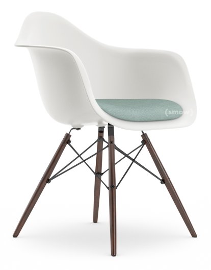 Eames Plastic Armchair RE DAW, White non-RE, With seat upholstery, Ice blue / ivory, Standard version - 43 cm, Dark maple
