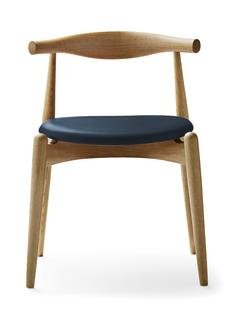 CH20 Elbow Chair, Oiled oak, Leather grey blue