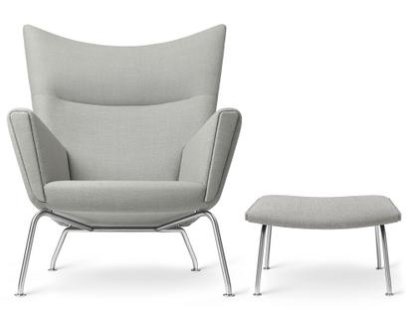 CH445 Wing Chair, Passion - light grey, With footstool