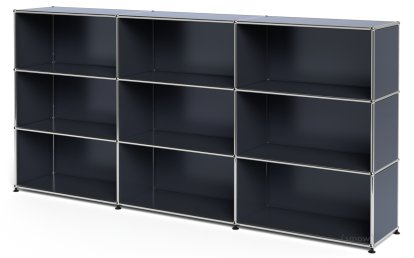 USM Haller Highboard XL, Customisable, Anthracite RAL 7016, Open, Open, Open
