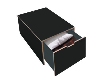 Bett drawer 16, L 93,1 x W 46,8, Melamine black with birch edge, Classic (without castors)