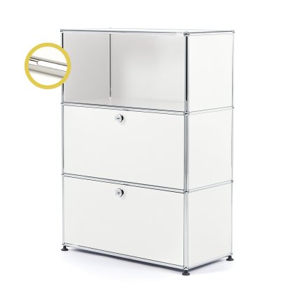USM Haller E Highboard M with 2 Drop-down Doors and Compartment Lighting, Pure white RAL 9010, Cool white