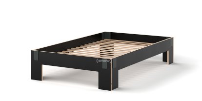 Tagedieb, 120 x 200 cm, Without headboard, FU (plywood, birch) black, Anthracite, With rollable slatted base