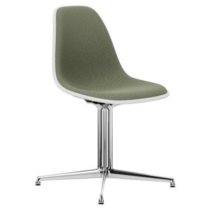 Eames Plastic Side Chair DSL, Forest, With full upholstery, Ivory / forest, Aluminium polished