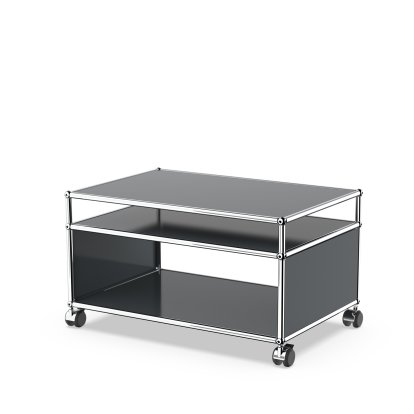 USM Haller side table with extension and castors, Anthracite RAL 7016, Soft castors for hard floor surfaces