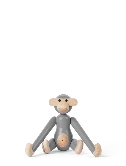 Monkey Wooden Figure, Mini (H 9,5 cm), Beech/grey