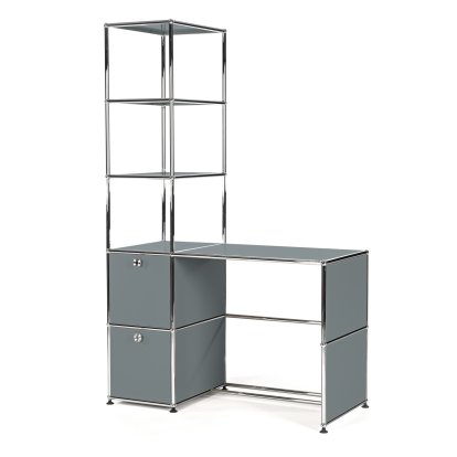 USM Haller desk with mit shelf unit, Mid grey RAL 7005