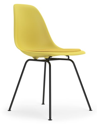 Eames Plastic Side Chair RE DSX, Citron, With seat upholstery, Yellow / ivory, Standard version - 43 cm, Coated basic dark
