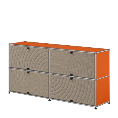 USM Haller Sideboard L with four USM Haller Soft Panels, round, Pure orange RAL 2004, Taupe