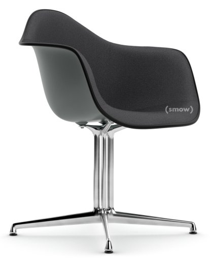 Eames Plastic Armchair RE DAL, Granite grey, With full upholstery, Dark grey, Aluminium polished, New seat height (43,0 cm)