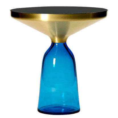 Bell Side Table, Brass with clear varnish, Sapphire blue