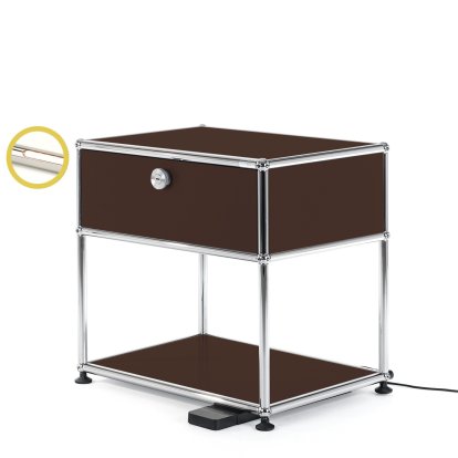 USM Haller Bedside Table with Dimmable Light, USM brown